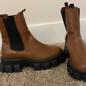 Brown + Black Faux Leather Winter Boots